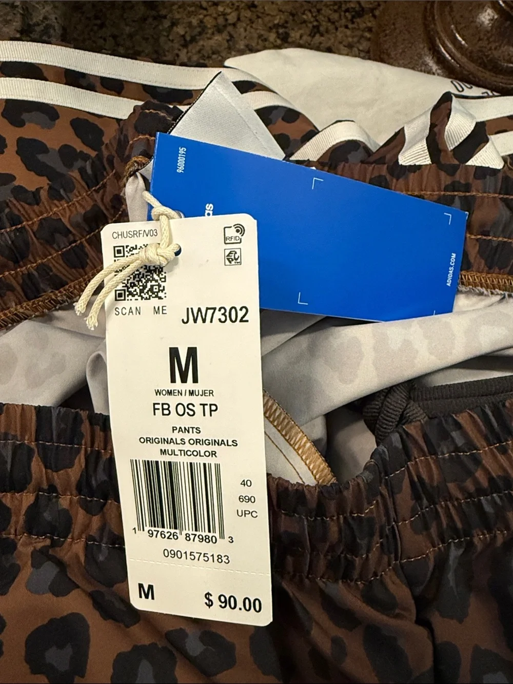 adidas Brown and Black Leopard Print Track Pants with Cream Stripes - Picture 4 of 4